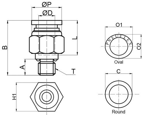 dimensions of 4mm tube M4 thread male connector